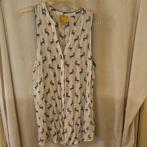 H&M White and Blue Patterned Blouse